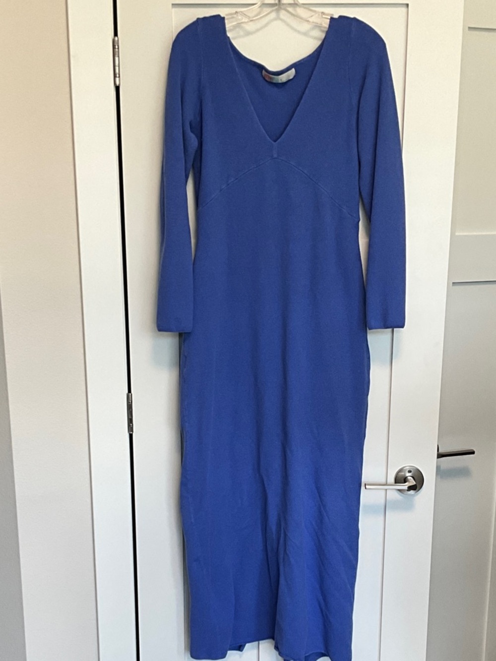 Free People V-Neck Long Sleeve Maxi Dress in Cobalt Blue